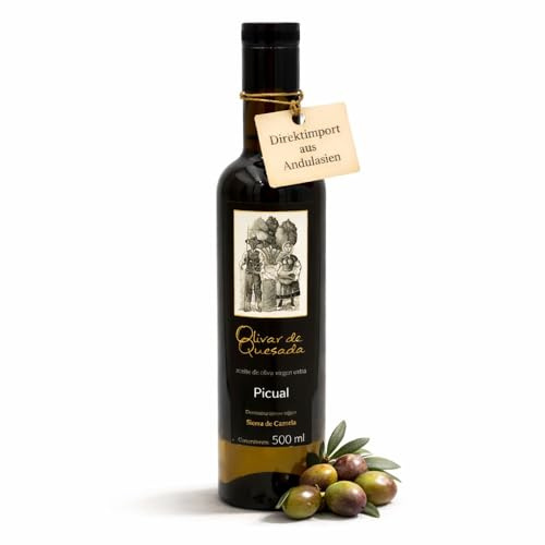 Olivar de Quesada Olivenöl Extra Nativ, Spanisches Olivenöl, kaltgepresst aus Picual Oliven, frühe Ernte aus Andalusien, sortenrein, 500ml in Glasflasche