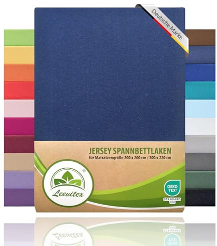 leevitex® Boxspringbett & Wasserbett Spannbettlaken | 100% Baumwolle | Markenqualität | Ökotex | 200 x 220 cm + 40 Steg - Navyblau/Marine