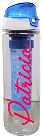 Personalised Water Bottle 740ml With Fruit Infuser Love Water Bottle Island Inspired Add ANY Name Perfect For Gym, Kids, School Any Occassion (Blue)