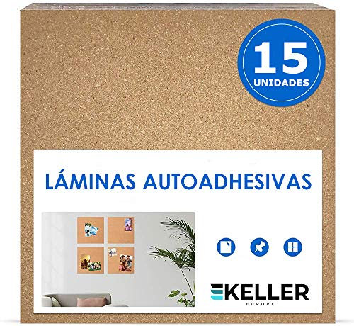 NURADA - Pinnwand Kork - Korkplatten für die Wand 300x300x4mm (15 Stück) - Korkplatte, Korkplatten, Korkwand, & Vision Board - Selbstklebend - Perfekt für Deko, Weltkarte, DIY & Wärmedämmung