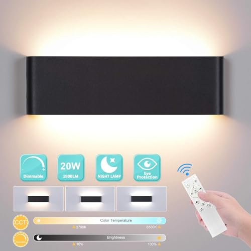 Midore LED Wandleuchte Innen mit Fernbedienung Dimmbar 20W 2700K-6500K Helligkeit Einstellbar Wandlampe 230V 30CM für Schlafzimmer Wohnzimmer Flur Treppen Dachboden