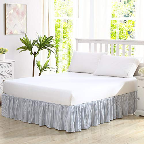 Laura Ashley Accueil – Jupe de lit à Volants en Coton, décoration d'intérieur légère avec Style Classique (Bleu, Grand lit)