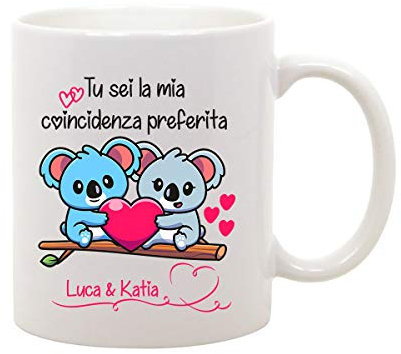 Tazza Mug SanValentino Regalo Fidanzati Innamorati PERSONALIZZA CON NOME Tu sei la mia coincidenza preferita - couple - love