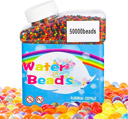 TBST Water Beads, 50,000 Pcs Colorful Water Crystal Beads, Gel Soil Water, Stress Relief Crystal Beads, Water Gems Vase Filler for Home Decorations