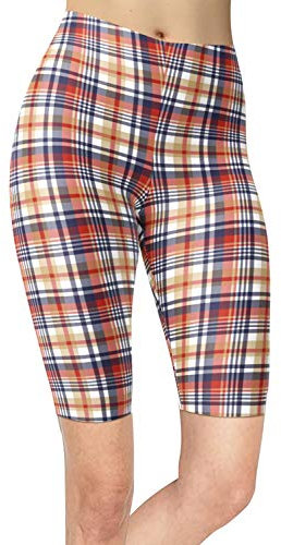 sissycos Damen Plaid Kurz Leggings Tartan Radlerhose Sanft Sport Short Hosen(Tiefschwarzer Tartan,S/L)