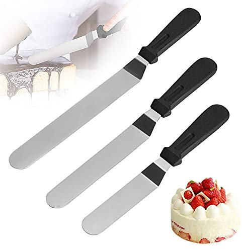 Espátula Acodada de Acero Inoxidable, ALHX Kit de Espátula de Cocina Gadgets Profesionales de 3 piezas, Hornear Utensilios Espátula de Repostería para Decoración de Pasteles (20cm/23,3cm/26,7cm)