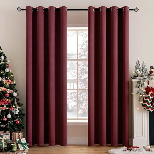 MIULEE Verdunklungsvorhänge Thermo Modern Ösen 2er Set 140x215cm Weinrot | Blickdichter Thermostoff für Wohnzimmer und Schlafzimmer, hilft Licht, Hitze und Kälte zu reduzieren.
