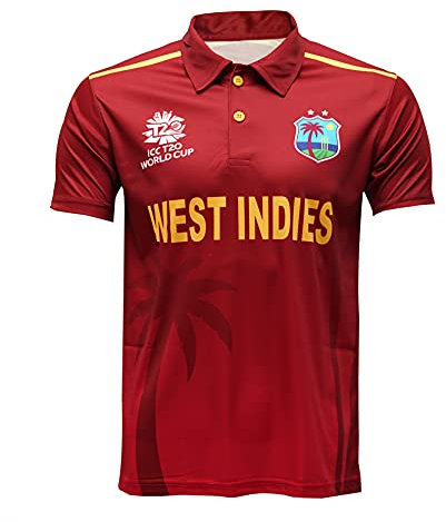 West Indies ODI Cricket Trikot Worldcup T20, kastanienbraun, X-Large