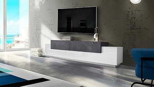 Dmora Mobile Porta TV Nico, Credenza Bassa da Soggiorno, Base Porta Televisione, 100% Made in Italy, cm 240x45h52, Bianco Lucido e Ardesia
