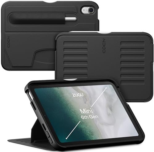 ZUGU CASE Hülle für iPad mini 7 (A17 Pro) & 2021 Mini 6 (7./6. Generation 2024/2021), Ultradünn Schutzhülle, Aufladen iPad Stiftes, 7-Winkel-Magnetständer, Auto Schlaf/Wach [Schwarz]