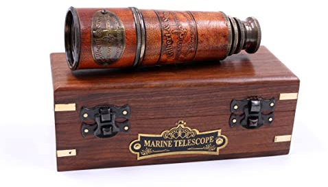 US HANDICRAFTS Handgefertigtes Teleskop | mit Box | funktionale Vintage-Nachbildung Messing nautisches antikes Teleskop | Messing nautisches Spyglass & Sammlerstück Dekor 38,1 cm