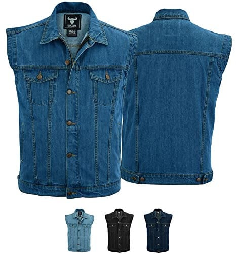 BULLDT Herren Motorradweste Jeansweste Motorrad Kutte Denimweste Bikerweste - Stylische Biker Trucker Weste mit Kragen – Vintage & Klassischer Lifestyle aus 100 % Baumwolle Hellblau - 54