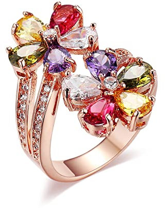 Eheringe Rosegold, Ring Damen Bunt Ring Frauen Blume mit Tropfenform und Runden Zirconia Ring Ring mit Stein 54