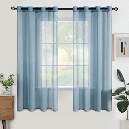 Woaboy Tende per Interni corte 2 Pezzi Tende Finestre Voile Semi Trasparenti per Soggiorno e Camera da Letto Moderne Luminoso per Decorazioni per la casa Romantico 140x175cm Blu navy