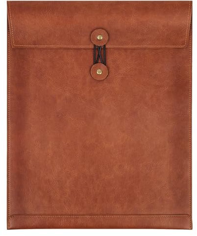 QiXin Brown PU Leather File Folders for Documents,Important Private File Organizer with String Tie Closure,Laptop Sleeve Notebook Case,Leather Portfolio Binder Envelopes,Letter Size Filing Folder 1PC