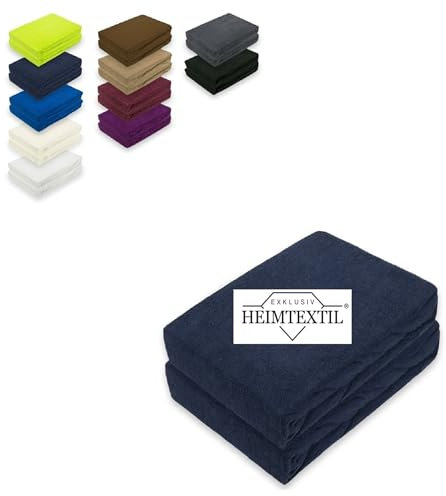 EXKLUSIV HEIMTEXTIL Frottee Spannbettlaken Rundumgummizug Marke Doppelpack 180 x 200 cm Navyblau