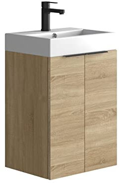 Baikal Conjunto De Mueble De Baño 45cm. Incluye Mueble con Lavabo. Melamina 16mm. Mueble MONTADO. Lavabo Encastrado. Sin Espejo 2 Puertas Bardolino