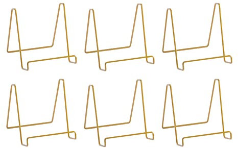 TRIPAR (6 Pack) 6 Gold Painted Square Wire Easel Display Stand for Plates, Artwork, Picture Frame Plate Stand