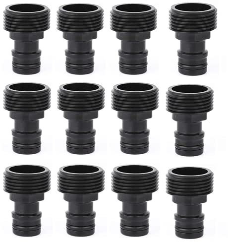 12Pcs Male Threaded Adaptors Black Male Threaded Adaptors Hose Pipe Adaptors Male Connectors Water Gun Hose Adapters for Garden Irrigation Port