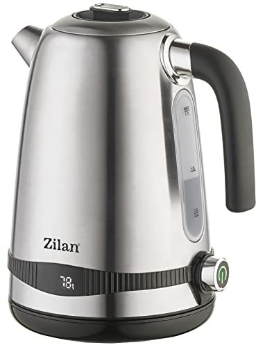 Zilan, Bollitore digitale Acciaio inossidabile 1,7 LT Protezione dall'ebollizione a secco Funzione di regolazione della temperatura Funzione di mantenimento al caldo Base rotante a 360°
