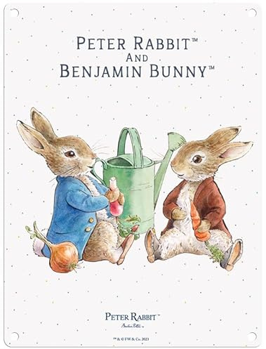 Metal Sign - Beatrix Potter's Peter Rabbit (Peter Rabbit and Benjamin Bunny eating, 15 x 20 cm)