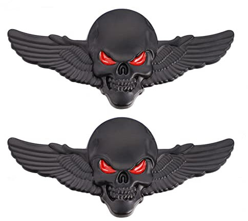 2x Flügel Totenkopf Emblem Aufkleber Beschriftung Metallmaterial Regenfest Anwendbar Auf Auto Pickup LKW Kofferraum (groß, schwarz)