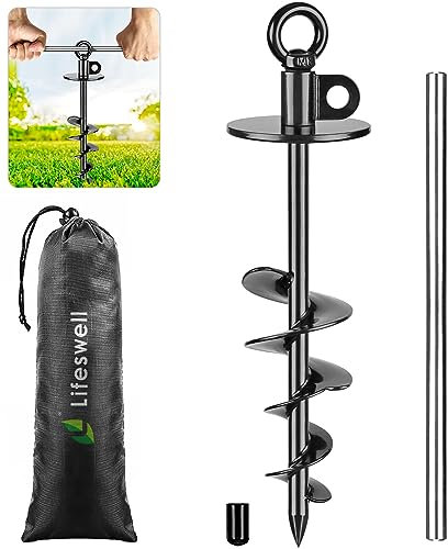 Piquet d'attache pour chien de 38,1 cm, ancre robuste pour chiens pesant jusqu'à 100 kg, sans nœuds, facile à installer et à enlever, idéal pour la cour, le camping et la plage (noir)