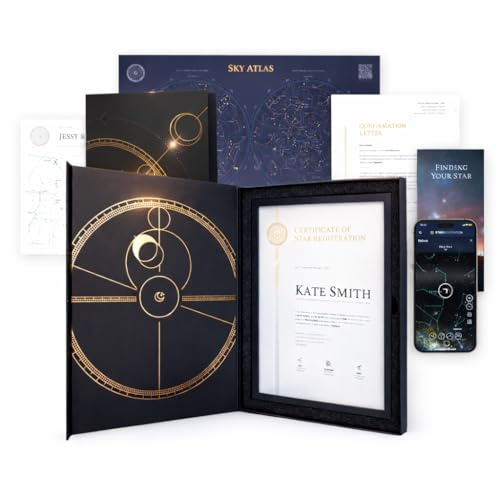 Scatola Regalo “Regalare una Stella” – Certificato Personalizzato con Cornice in Legno e Mappa Stellare | Regalo Romantico e Simbolico per Occasioni Speciali