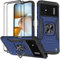 KANSi Funda para Xiaomi Poco M5 / Poco M4 5G, Cristal Vidrio Templado [2 Piezas] Capa Anillo iman Soporte Hard PC y Silicona TPU Antigolpes Armor Carcasa - Azul