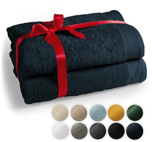 Blumtal Premium 2-TLG. Saunatuch Set 80x200cm - Saunahandtuch Oeko-TEX Zertifiziert, 100% Baumwolle, Frottier XXL- Saunatücher, Extra Weich und Saugstark, Dunkelblau