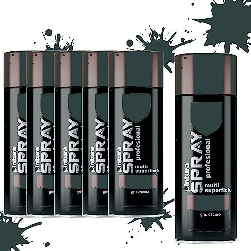 various Pintura Spray Gris Oscuro de 400 ml Adecuado para las Superficies de Metal, Madera y Plástico Pack de 6 Unidad