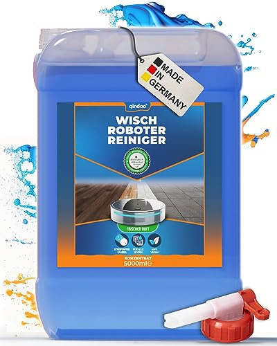 Qindoo 5L Bodenreiniger Wischroboter I Privat Firmen Gewerbe I Reinigungsmittel für Saugwischer Roboter I starkes Reiniger Konzentrat Oberflächen Kraft I Kanister mit Auslaufhahn (5 Liter + Hahn)