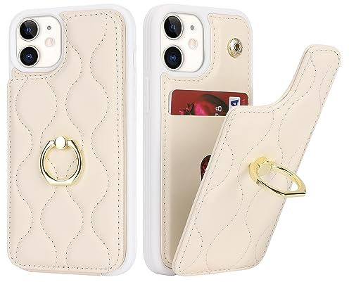 SailorTech iPhone 12 Mini Hülle mit Kartenhalter für Frauen, iPhone 12 Mini Handyhülle Ring-Ständer [Kartenfach] [Standfunktion] Niedliche und modische Tasche für iPhone 12 Mini-Weiß