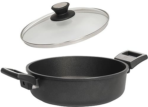SKK großer 2-tlg. Bratentopf Ø 26 cm - Induktion - hohe Aluguss Antihaft Schmorkasserolle & Glasdeckel mit Edelstahlrand - Made in Germany