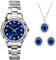 Sekonda Catherine Gift Set Ladies 27mm Quartz Watch in Blue Mother of Pearl with Analogue Display, and Silver Stainless Steel Strap 49037