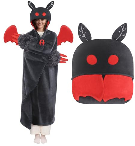 Mewaii Felpa Coperta Indossabile Mothman per Adulti, Mantello con Cappuccio Costume Mothman, Morbida e Calda Coperta in Pile, Regalo Divertente per Donne e Uomini