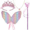 DKDDSSS Ailes De Fée Enfant, Ailes de Papillon, Couronne de Princesse, Baguette Magique, Collier Papillon, Accessoires pour Enfant Fille Carnaval Cosplay Party Fête, Kids Performance Wear Props