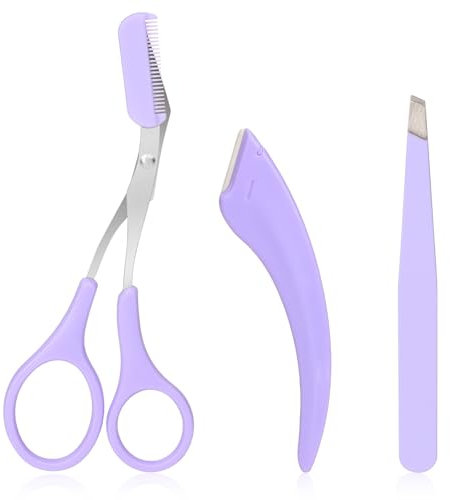 Augenbrauenschere mit Kamm, Augenbrauentrimmer, Schere, Augenbrauenrasierer, Augenbrauenpinzetten-Set, Gesichtshaarentfernungswerkzeug für Männer und Frauen (lila)