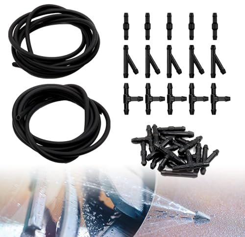 DGHOME 4m (2x2m) Sets Car Universal Windshield Washer Hose Kit Car Washer Hose Washer Nozzle Kit with 15Pcs Hose Connector Washer Fluid Hose Connect Car Water Pump And Nozzles Car Accessories