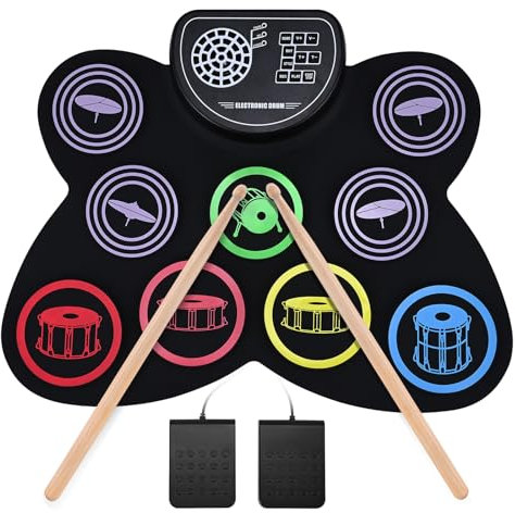 SenDeluz Electronic Drum Set, 9-Pads Roll-Up Electric Drum Kits with Headphone Jack Built-in Stereo Speaker Drum for Kids Adults Beginners