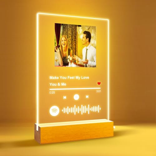 DXDOING Placa Spotify Personalizada con Luz LED - Regalo Ideal para Aniversario y Cumpleaños - Marco Acrílico con Foto y Canción Especial, Regalo Novios, Pareja, Día de la Madre, Aniversario