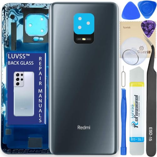 LUVSS Tapa Trasera Vidrio para Xiaomi Redmi Note 9 Pro Cubre Bateria Reemplazo Kit de Reparación (Gris)
