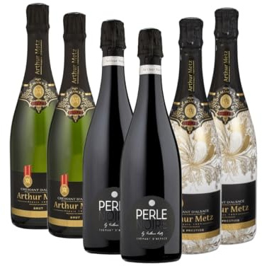 Arthur Metz Crémant Kollektion | 6 Flaschen | 2x Brut, 2x Brut Prestige, 2x Cuvée Perle Noire | Exquisite Schaumweine aus dem Elsass | 750ml