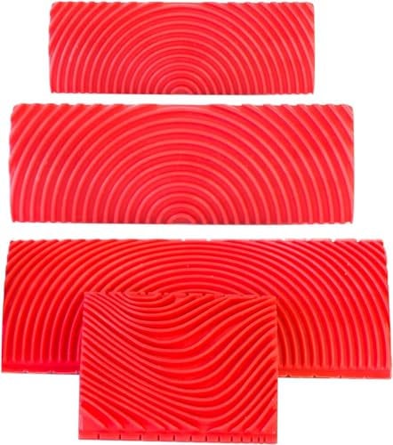 4 Pezzi Strumento Venatura Effetto Legno in Gomma,Attrezzi per Pittura con Venature Del Legno, Rullo per Pittura a Struttura in Legno, Decorazione da Parete, Strumenti Fai Da Te(Rosso,7.5/9/13/15 cm)
