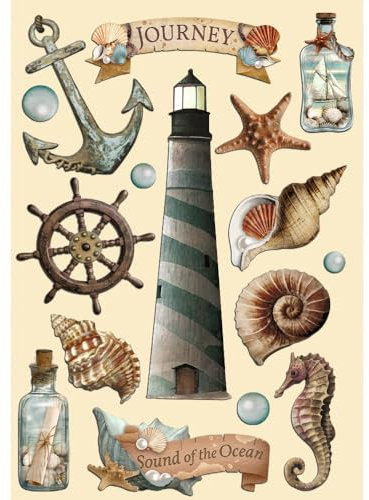 Stamperia - Coloured Wooden Shapes for Scrapbooking, Albums, Card Making, Bullet Journalling, and More, Laser Cut, Printed for Enhanced Detail, Perfect for Hobbies, Crafts, and Gifting (Sea Land) (A5)