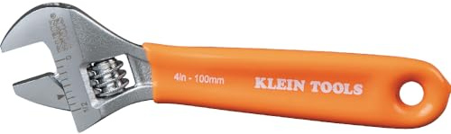 Klein Tools O5064 Adjustable Wrench, Extra-Capacity Jaw, Forged Heat-Treated Alloy Steel, SAE, Metric Scales, Plastic-Dipped Handle, 4-Inch
