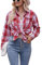 YILEEGOO Women's Casual Flannel Plaid Shirts Blouse Oversized Button Down Lapel Collar Color Block Long Sleeve Shirts Blouse Tops (Red, M)