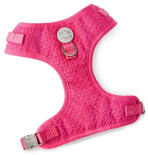 HUGO & HUDSON Tweed-Hundegeschirr, verstellbar, kein Ziehen, Haustierweste mit 2 Leinenclips, Rosa S
