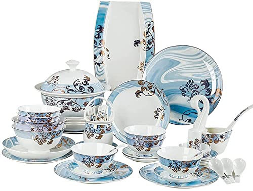 Set di piatti piani quadrati in porcellana Set di stoviglie in ceramica 62 pezzi, Set di piatti piani in porcellana Bchina, Servizio per 6, Set di stoviglie da cucina