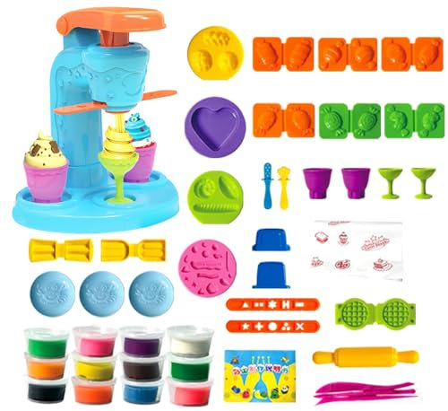 45 Pcs Ice Cream Playdough Set for Kids - Children Play Dough Tools Set, Kitchen Plasticine Toys for Boy Girl Age 2 3 4 5 6 Years Old, Playdough Tubs Accessories Kit for Birthday Christmas Party Gift